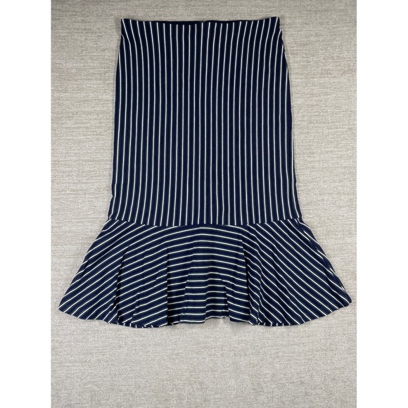 Ann Taylor Dresses & Skirts - Ann Taylor Striped Flounce Hem‎ Midi Skirt Women M Navy Blue White Green Ruffle